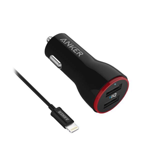 Anker B2310 PowerDrive 2 Car Charger With Lightning Cable، شارژر فندکی انکر مدل B2310 PowerDrive 2 همراه با کابل لایتنینگ
