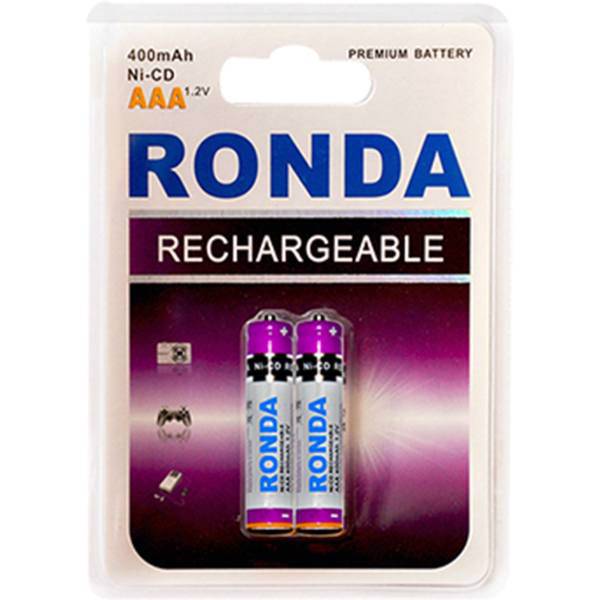Ronda 400mAh Ni-CD Rechargeable AAA Battery Pack Of 2، باتری نیم قلمی قابل شارژ Ni-CD روندا ظرفیت 400 میلی آمپر ساعت بسته 2 عددی