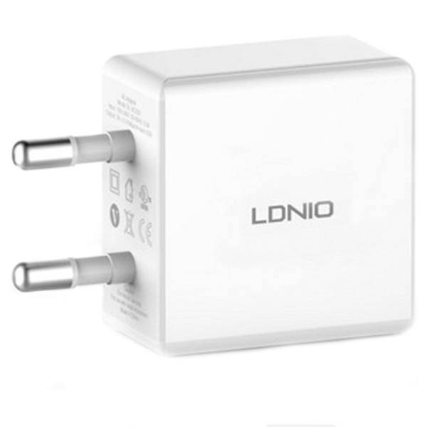 LDNIO DL-AC200 2.1A Dual USB Travel Charger With Lightning Cable، شارژر دیواری 2.1 آمپر الدینیو مدل DL-AC200 به همراه کابل لایتنینگ