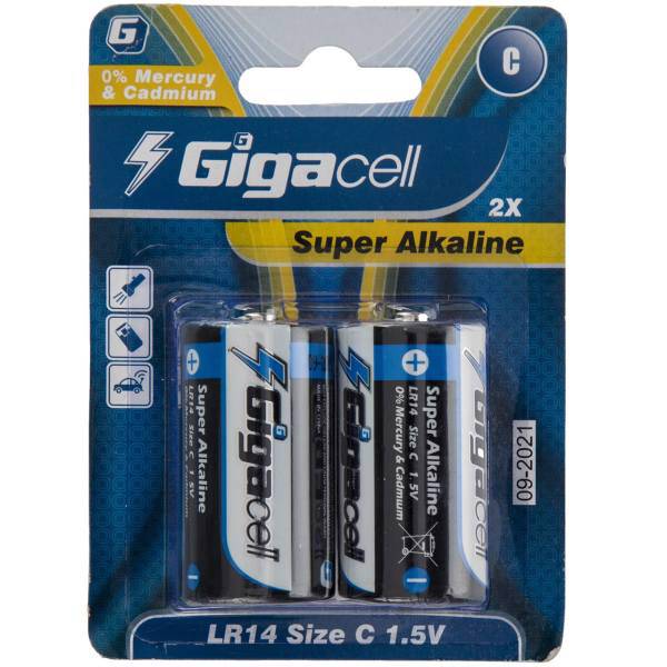 Gigacell Super Alkaline C Batteryack of 2، باتری C گیگاسل مدل Super Alkaline - بسته 2 عددی