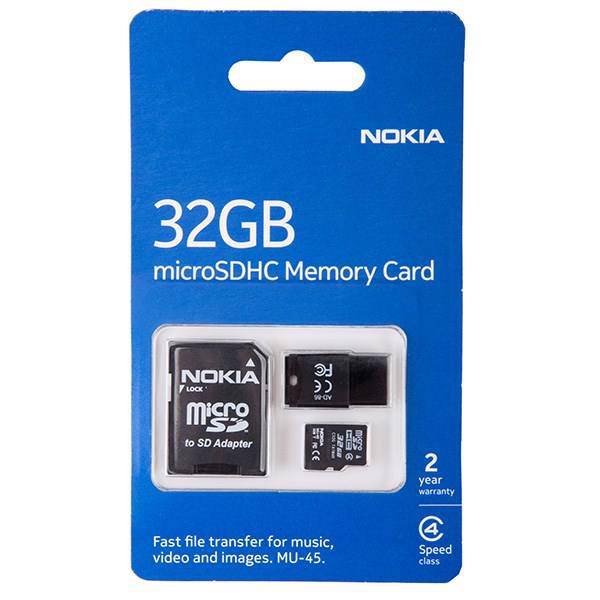 Nokia MU45 Class 4 microSDHC With Adapter - 32GB، کارت حافظه microSDHC نوکیا مدل MU-45 کلاس 4 به همراه آداپتور SD ظرفیت 32 گیگابایت