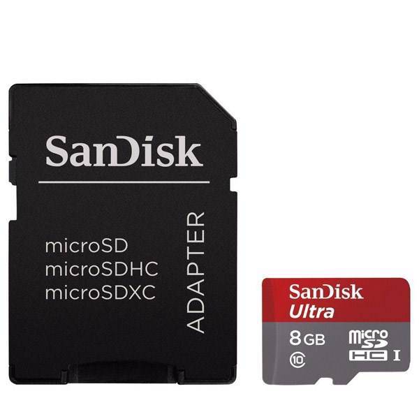 Sandisk Ultra UHS-I U1 Class 10 48MBps 320X microSDHC With Adapter - 8GB، کارت حافظه microSDHC سن دیسک مدل Ultra کلاس 10 استاندارد UHS-I U1 سرعت 48MBps 320X به همراه آداپتور SD ظرفیت 8 گیگابایت