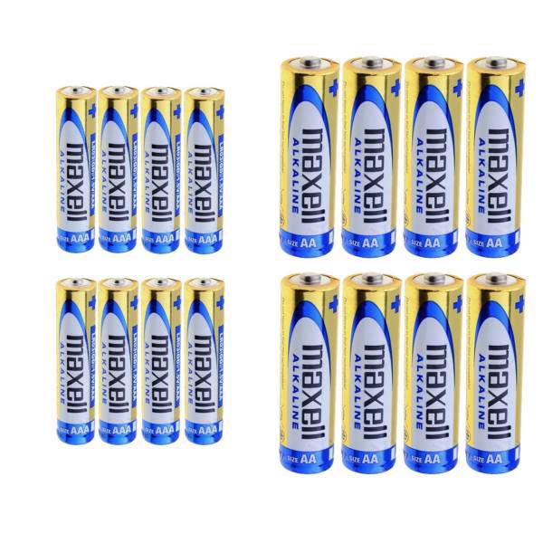Maxell Alkaline AA and AAA Battery Pack of 16، باتری قلمی و نیم قلمی مکسل مدل Alkaline بسته 16 عددی