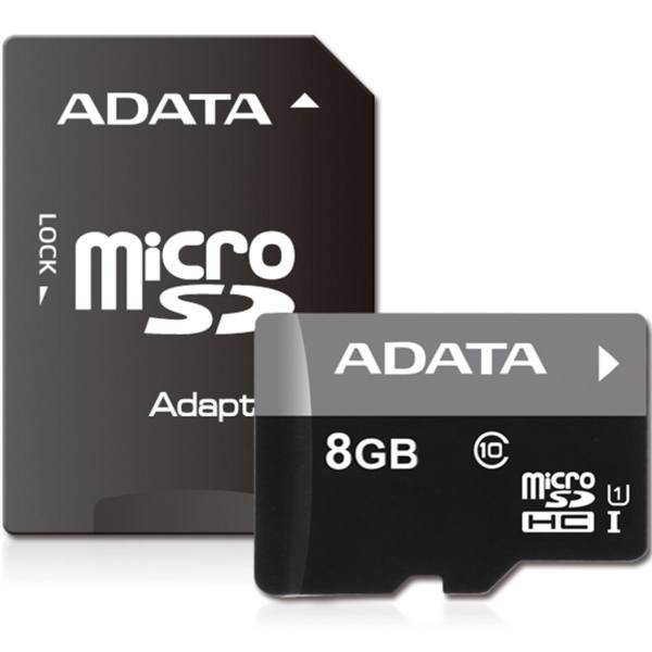 Adata Premier UHS-I U1 Class 10 50MBps microSDHC With Adapter - 8GB، کارت حافظه microSDHC ای دیتا مدل Premier کلاس 10 استاندارد UHS-I U1 سرعت 50MBps به همراه آداپتور SD ظرفیت 8 گیگابایت