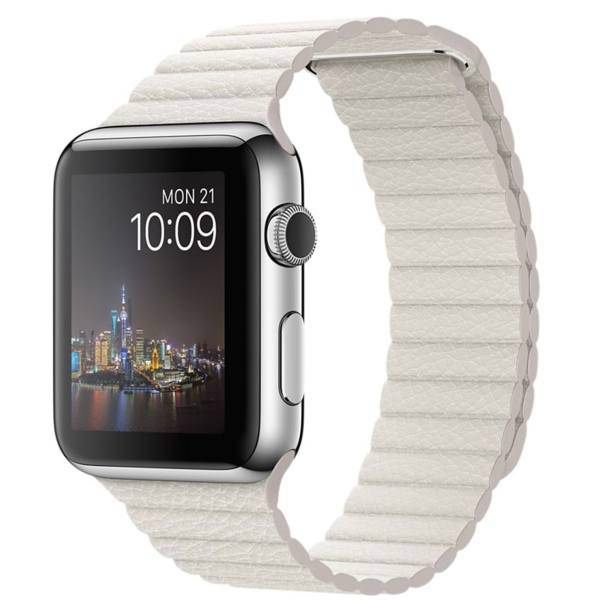 Apple Watch 42mm Steel Case with Large White Leather Loop Band، ساعت هوشمند اپل واچ مدل 42mm Steel Case with Large White Leather Loop Band