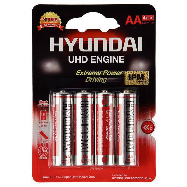 Hyundai Super Ultra Heavy Duty AA Battery Pack Of 4، باتری قلمی هیوندای مدل Super Ultra Heavy Duty بسته 4 عددی