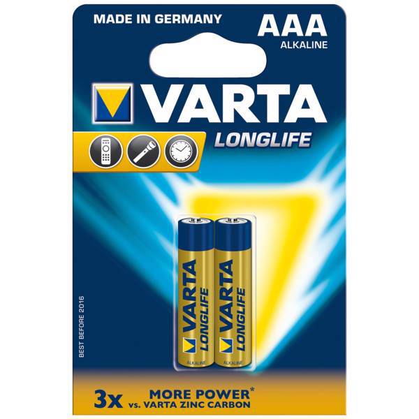 Varta LongLife Alkaline LR03AAA Batteryack of 2، باتری نیم قلمی وارتا مدل LongLife Alkaline LR03AAA بسته 2 عددی