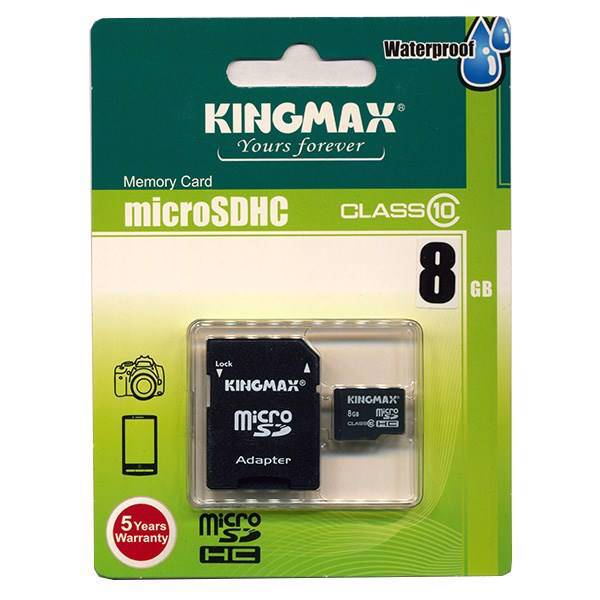 Kingmax Class 10 microSDHC With Adapter - 8GB، کارت حافظه microSDHC کینگ مکس کلاس 10 به همراه آداپتور SD ظرفیت 8 گیگابایت