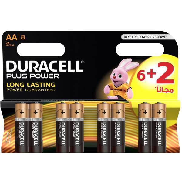 Duracell Plus Power Duralock AA Battery Pack Of 6 Plus 2، باتری قلمی دوراسل مدل Plus Power Duralock بسته 6 + 2 عددی