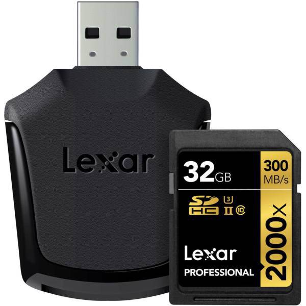Lexar Professional UHS-II U3 Class 10 2000X SDHC With UHS-II Reader - 32GB، کارت حافظه SDHC لکسار مدل Professional کلاس 10 استاندارد UHS-II U3 سرعت 2000X به همراه ریدر UHS-II ظرفیت 32 گیگابایت