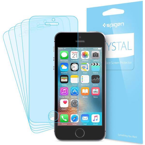 Spigen Crystal Screen Protector For Apple iPhone SE Pack Of 5، محافظ صفحه نمایش اسپیگن مدل Crystal مناسب برای گوشی موبایل آیفون SE بسته 5 عددی
