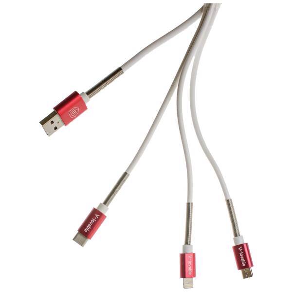 V-lovable 3in1 USB to MicroUSB/lightning/TYPE-C Cable 1.5m، کابل تبدیل USB به Micro USB/لایتنینگ/ TYPE-C ویلاوبل مدل 3in1 به طول 1.5متر