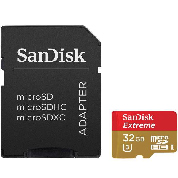 Sandisk Extreme UHS-I U3 Class 10 90MBps 600X microSDHC With Adapter - 32GB، کارت حافظه microSDHC سن دیسک مدل Extreme کلاس 10 استاندارد UHS-I U3 سرعت 90MBps 600X همراه با آداپتور SD ظرفیت 32 گیگابایت