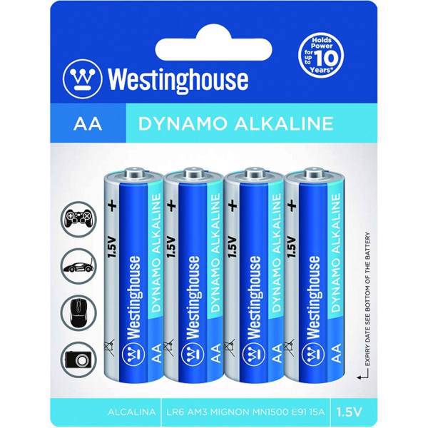 Westinghouse Dynamo Alkaline AA Battery Pack of Four، باتری قلمی وستینگ هاوس مدل Dynamo Alkaline بسته‌ی 4 عددی