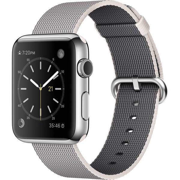 Apple Watch 42mm Steel Case with Pearl Woven Nylon Band، ساعت هوشمند اپل واچ مدل 42mm Steel Case with Pearl Woven Nylon Band