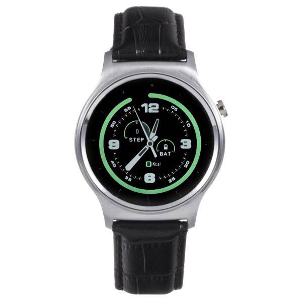 TTY Gmove GW01 Silver With Black Leather Strap Smart Watch، ساعت هوشمند تی تی وای جی موو مدل GW01 silver with black leather strap