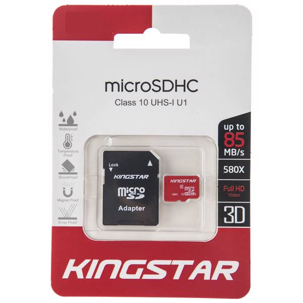Kingstar UHS-I U1 Class 10 85MBps microSDHC With Adapter 8GB، کارت حافظه microSDHC کینگ استار کلاس 10 استاندارد UHS-I U1 سرعت 85MBps همراه با آداپتور SD ظرفیت 8 گیگابایت