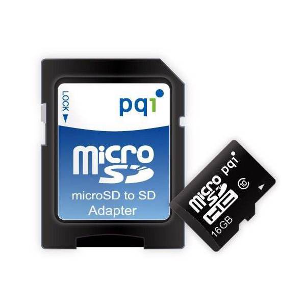 PQI Micro SDHC Class 10 UHS-I 16GB With adapter، کارت حافظه میکرو اس دی پی کیو آی Micro SDHC Class 10 UHS-I 16GB+SD Adapter