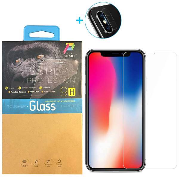 Pixie Clear Full Glue Glass Screen and lens Protector For Apple iPhone X، محافظ صفحه نمایش و لنز تمام چسب شیشه ای پیکسی مدل Clear مناسب برای گوشی اپل آیفون X