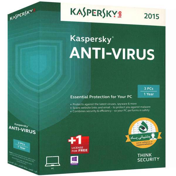 Kaspersky Anti Virus 2015 3+1 Pc 1 Year، آنتی ویروس کسپرسکی مدل 2015 یک ساله با لایسنس 1+3 کاربره
