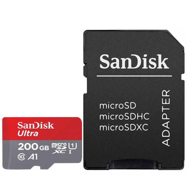 Sandisk Ultra UHS-I U1 Class 10 And A1 100MBps 667X microSDXC With Adapter 200 GB، کارت حافظه microSDXC سن دیسک مدل Ultra کلاس 10 و A1 استاندارد UHS-I U1 سرعت 100MBps 667X همراه با آداپتور SD ظرفیت 200 گیگابایت
