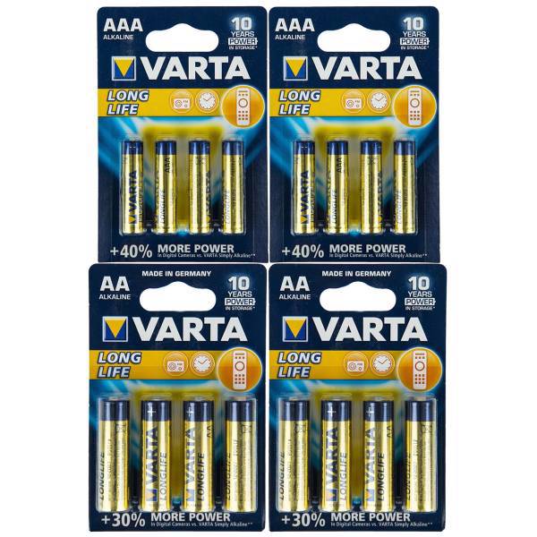 Varta LongLife Alkaline AAA And AA Battery Pack of 16، باتری قلمی و نیم قلمی وارتا مدل LongLife Alkaline بسته 16 عددی