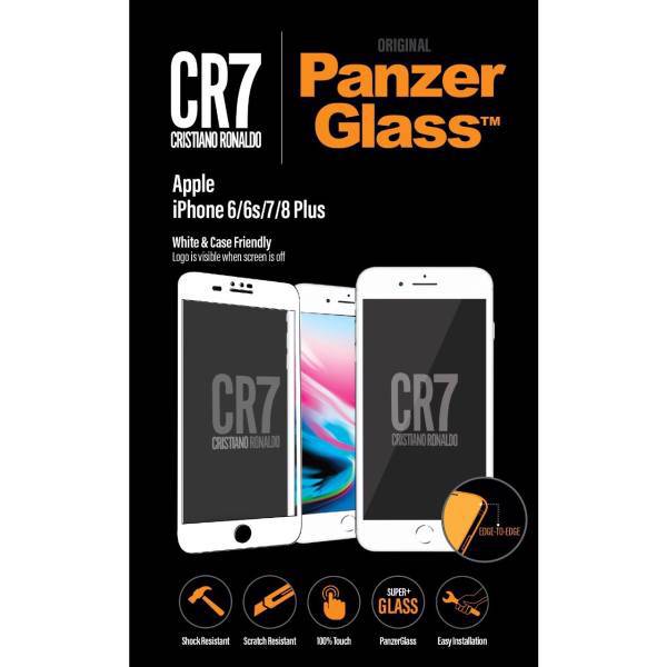 panzerglass with CR7 logo for iphone 8 plus، محافظ صفحه نمایش پنزر گلس دارای لوگوی CR7 مناسب برای گوشی آیفون 8 پلاس