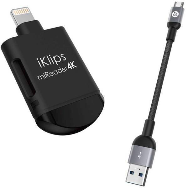 Adam Elements iKlips miReader 4K With 64GB microSD Card Reader With Lightning Connector، کارت خوان آدام المنتس مدل iKlips miReader 4K With 64GB microSD با کانکتور لایتنینگ