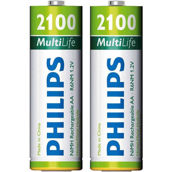 Philips MultiLife 2100mAh Rechargeable AA Battery Pack Of 2، باتری قلمی قابل شارژ فیلیپس مدل MultiLife با ظرفیت 2100 میلی آمپر ساعت بسته 2 عددی