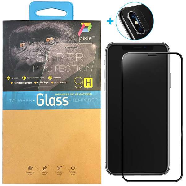 Pixie 5D Full Glue Glass Screen and lens Protector For Apple iPhone X، محافظ صفحه نمایش و لنز تمام چسب شیشه ای پیکسی مدل 5D مناسب برای گوشی اپل آیفون X