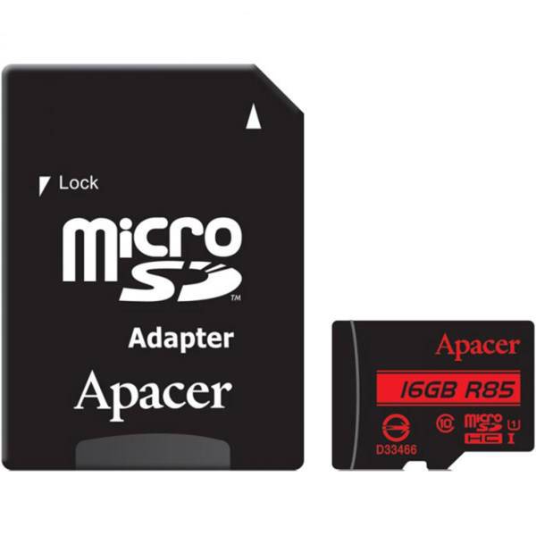 Apacer UHS-I U1 Class 10 85MBps microSDHC With Adapter - 16GB، کارت حافظه اپیسر کلاس 10 استاندارد UHS-I U1 سرعت 85MBps همراه با آداپتور SD ظرفیت 16 گیگابایت