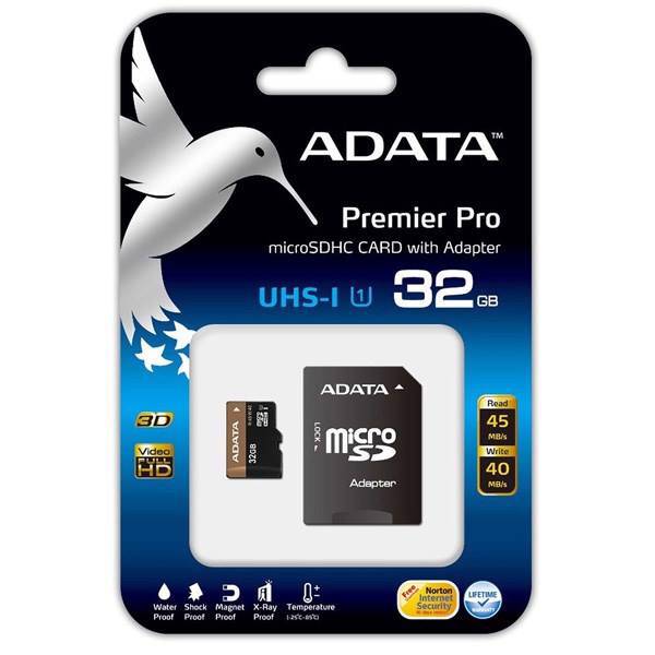 Adata Premier Pro UHS-I U1 Class 10 45MBps microSDHC With Adapter - 32GB، کارت حافظه‌ microSDHC ای دیتا مدل Premier Pro کلاس 10 استاندارد UHS-I U1 سرعت 45MBps ظرفیت 32 گیگابایت