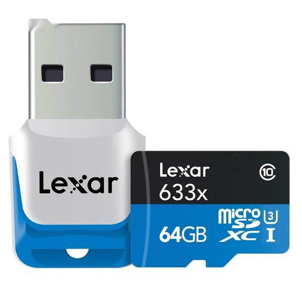Lexar High-Performance UHS-I U3 Class 10 633X microSDXC USB 3.0 Reader - 64GB، کارت حافظه microSDXC لکسار مدل High-Performance کلاس 10 استاندارد UHS-I U3 سرعت 633X همراه با ریدر USB 3.0 ظرفیت 64 گیگابایت
