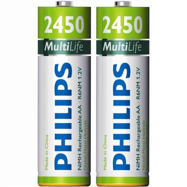 Philips MultiLife 2450mAh Rechargeable AA Battery Pack Of 2، باتری قلمی قابل شارژ فیلیپس مدل MultiLife با ظرفیت 2450 میلی آمپر ساعت بسته 2 عددی