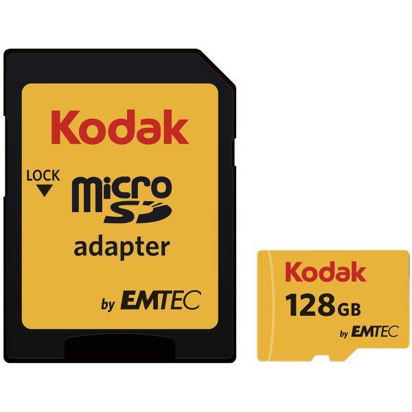 Emtec Kodak UHS-I U1 Class 10 85MBps 580X microSDXC With Adapter - 128GB، کارت حافظه microSDXC امتک کداک کلاس 10 استاندارد UHS-I U1 سرعت 85MBps 580X همراه با آداپتور SD ظرفیت 128 گیگابایت