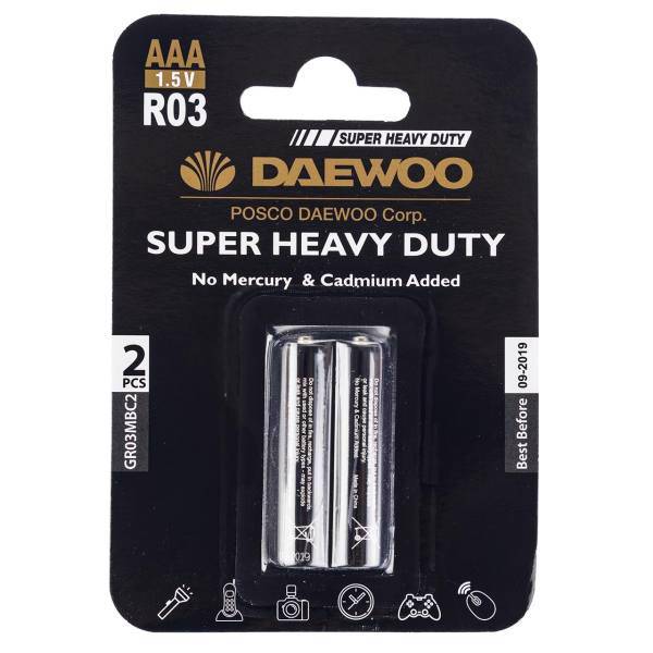 Daewoo Super Heavy Duty AAA Battery Pack of 2، باتری نیم قلمی دوو مدل Super Heavy Duty بسته 2 عددی