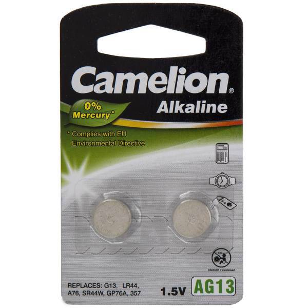 Camelion AG13 Button Cell battery Pack of 2، باتری سکه ای کملیون مدل AG13 بسته 2 عددی