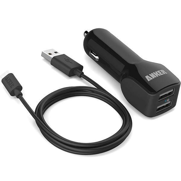 Anker PowerDrive 2 24W 2-Port Car Charger With microUSB Cable، شارژر فندکی 24 وات 2 پورت انکر مدل PowerDrive 2 به همراه کابل microUSB