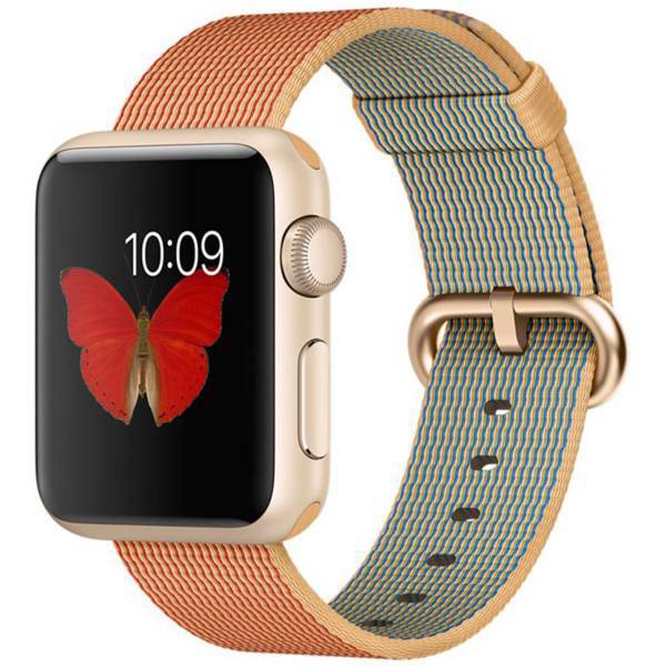 Apple Watch 38mm Gold Aluminum Case With Gold/Red Nylon Band، ساعت هوشمند اپل واچ اسپرت مدل 38mm Aluminum Case With Gold Woven Nylon