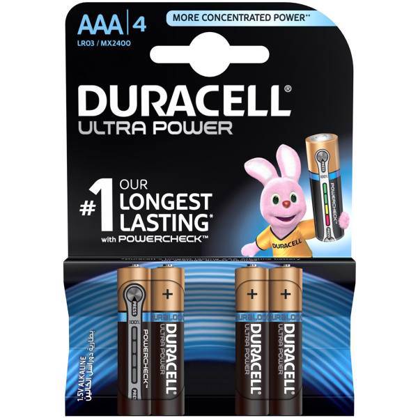 Duracell Ultra Power Duralock With Power Check AAA Battery Pack Of 4، باتری نیم قلمی دوراسل مدل Ultra Power Duralock With Power Check بسته 4 عددی