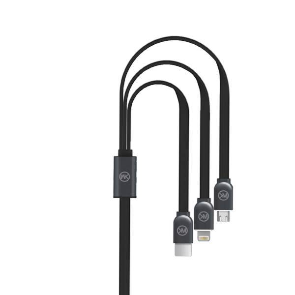 WK Platinum USB To microUSB And Lightning And USB-C Cable 1m، کابل تبدیل USB به microUSB و لایتنینگ و USB-C دابلیو کی مدل Platinum به طول 1 متر