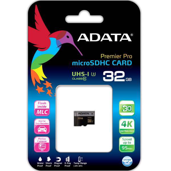 ADATA Premier Pro UHS-I U3 Class 10 95MBps microSDHC - 32GB، کارت حافظه‌ microSDHC ای دیتا مدل Premier Pro کلاس 10 استاندارد UHS-I U3 سرعت 95MBps ظرفیت 32 گیگابایت