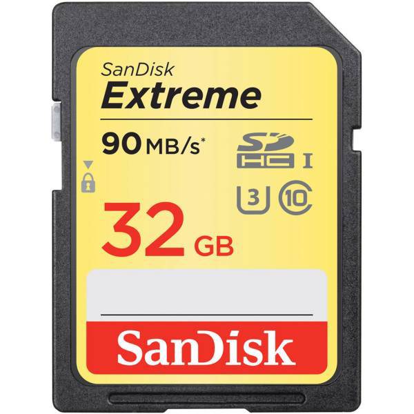 SanDisk Extreme UHS-I U3 Class 10 600X 90MBps SDHC - 32GB، کارت حافظه SDHC سن دیسک مدل Extreme کلاس 10 استاندارد UHS-I U3 سرعت 90MBps 600X ظرفیت 32 گیگابایت