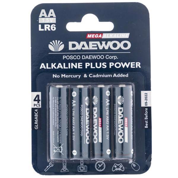 Daewoo Alkaline plus Power AA Battery Pack of 4، باتری قلمی دوو مدل Alkaline plus Power بسته 4 عددی
