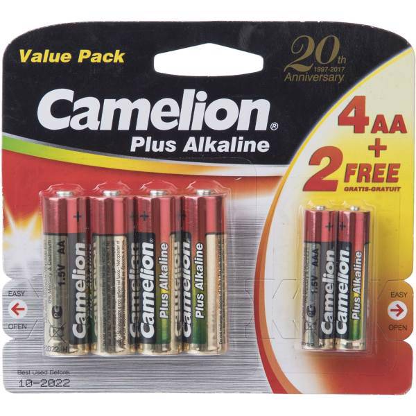 Camelion Plus Alkaline AA and AAA Batteryack of 6، باتری قلمی و نیم قلمی کملیون مدل Plus Alkaline بسته 6 عددی