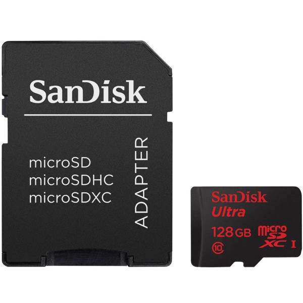 SanDisk Ultra UHS-I U1 Class 10 80MBps 533X microSDXC With Adapter - 128GB، کارت حافظه microSDXC سن دیسک مدل Ultra کلاس 10 استاندارد UHS-I U1 سرعت 80MBps 533X همراه با آداپتور SD ظرفیت 128 گیگابایت