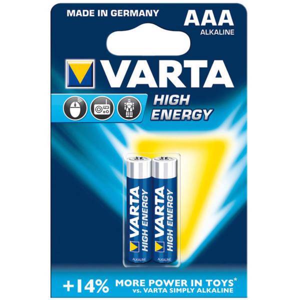 Varta High Energy Alkaline LR03AAA Batteryack of 2، باتری نیم قلمی وارتا مدل High Energy Alkaline LR03AAA بسته 2 عددی