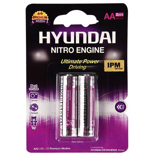Hyundai Premium Alkaline AA Battery Pack Of 2، باتری قلمی هیوندای مدل Premium Alkaline بسته 2 عددی