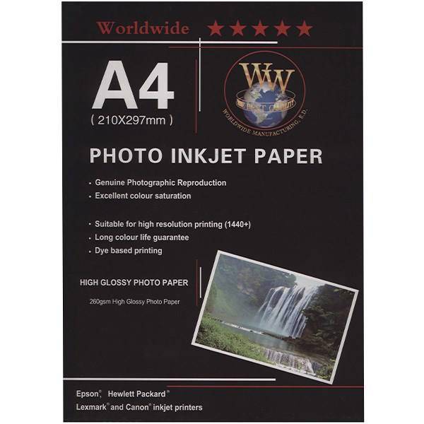 Word Wide Photo Injection Paper A4ack of 100، کاغذ عکس Word Wide مدل Photo Injection سایز A4 - بسته 100 عددی