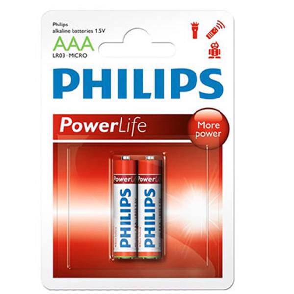 Philips Power Alkaline AAA Battery Pack Of 2، باتری نیم قلمی فیلیپس مدل Power Alkaline بسته 2 عددی